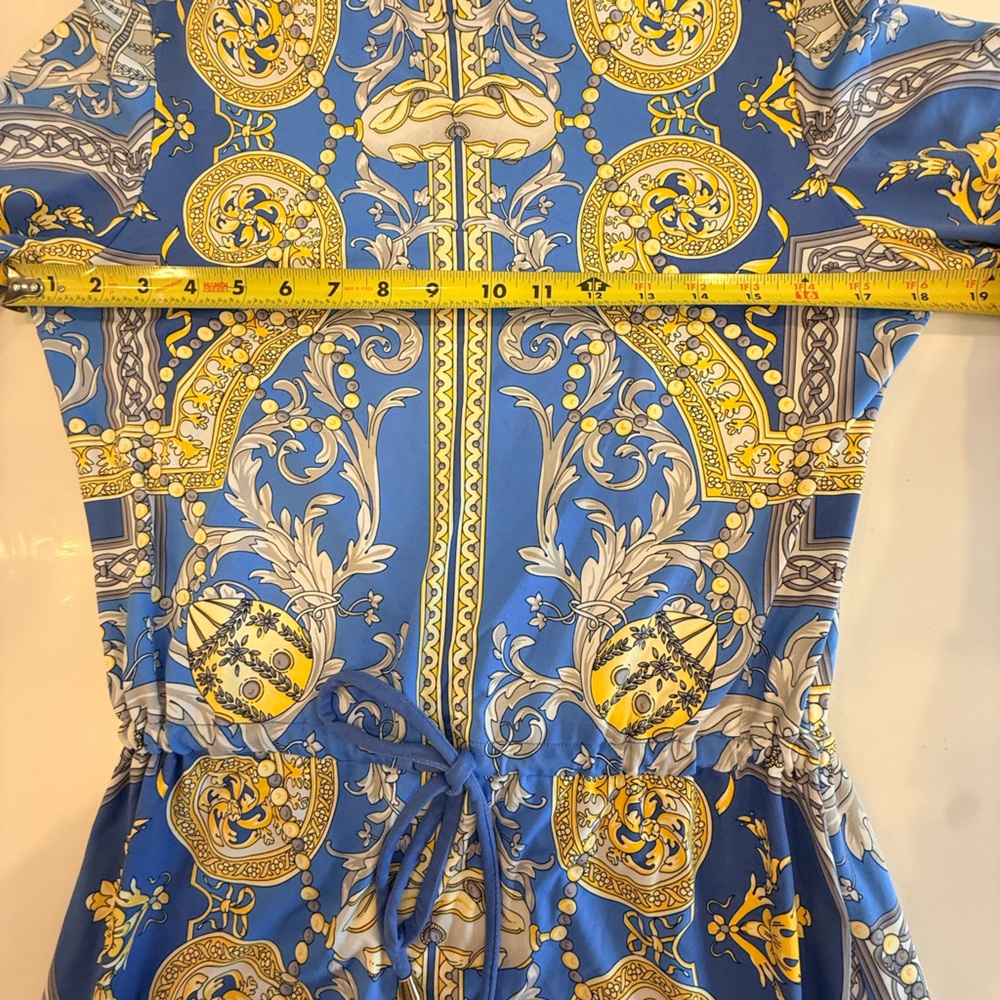 J. McLaughlin Marianne Blue and Gold Three Quarters Long Sleeve Dress - Picture 8 of 10